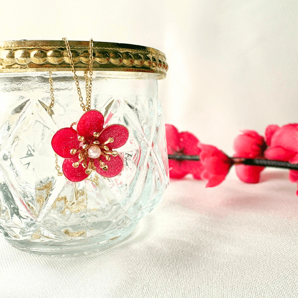 【梅】ネックレス レッド サージカルステンレス 金属アレルギー対応 受注生産 春の新作 | 2枚目